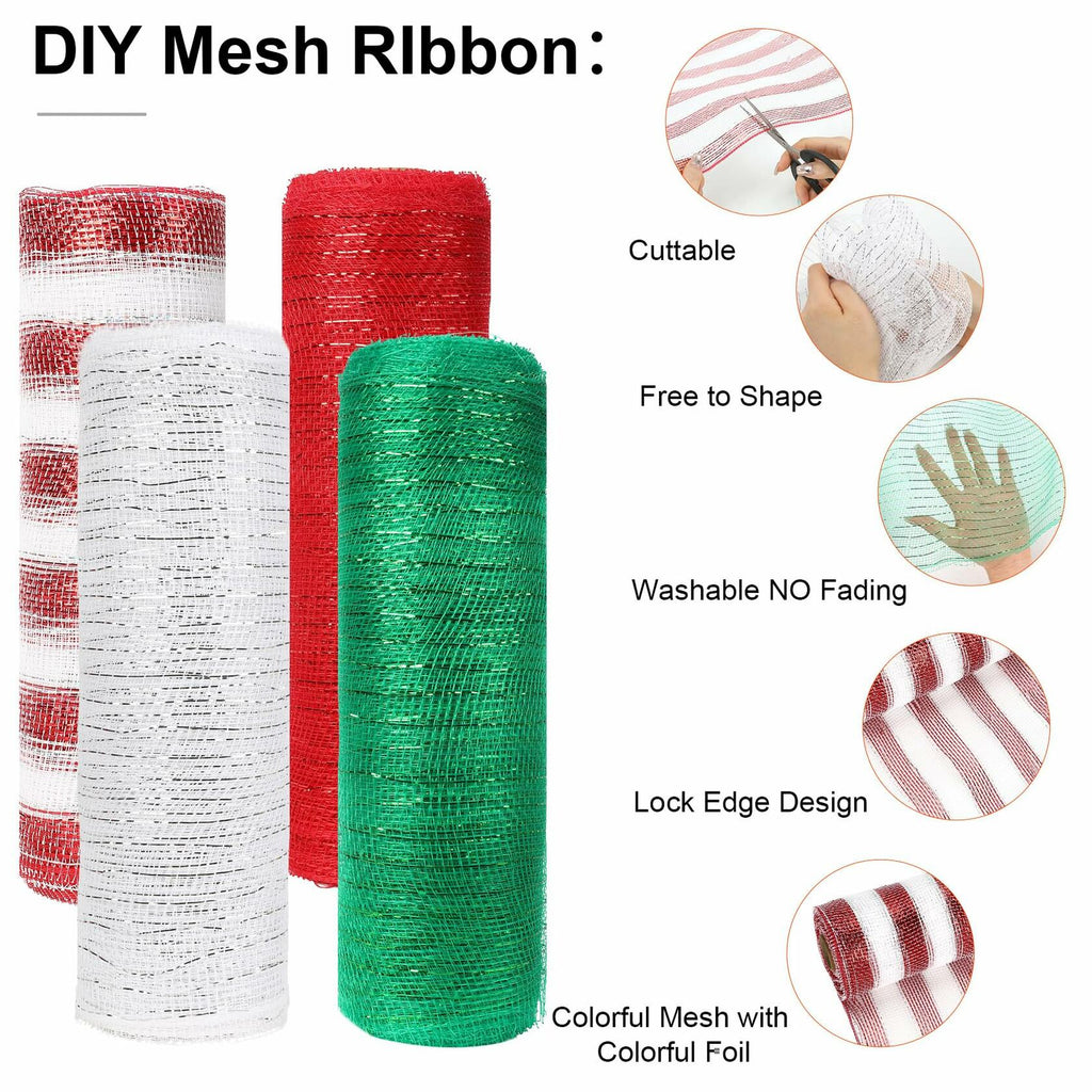 Funactu Metallic Mesh Ribbon 10in x 30ft Red Foil Christmas Decor