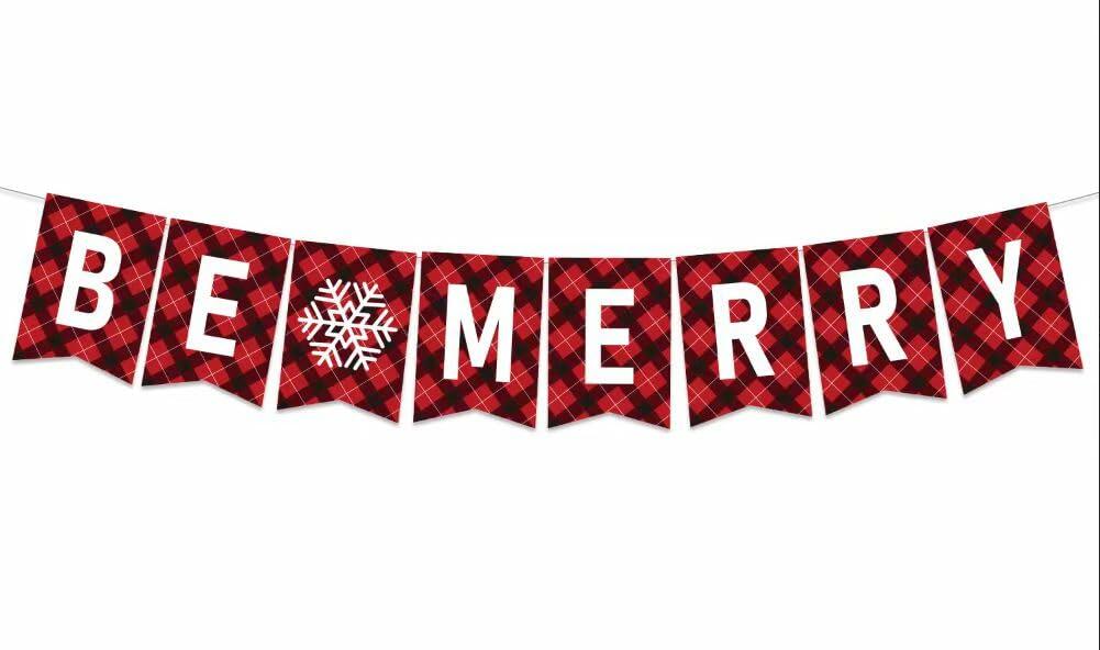 DONCIDAY Merry Christmas Banner Glitter Holiday Party Decorations RED