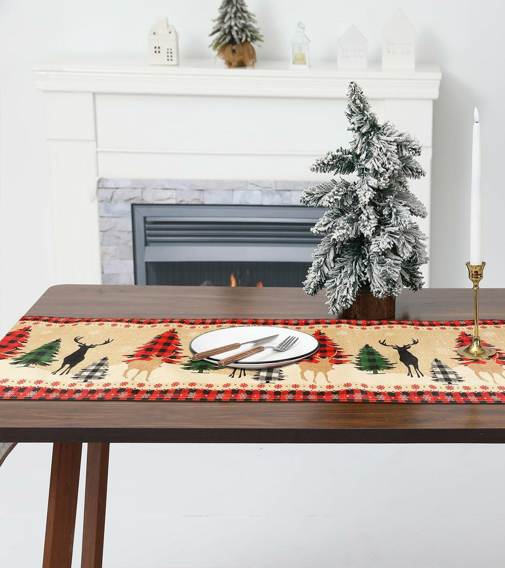 ToRhine Christmas Table Runner Linen Tree & Elk Pattern 72in Tree&elk