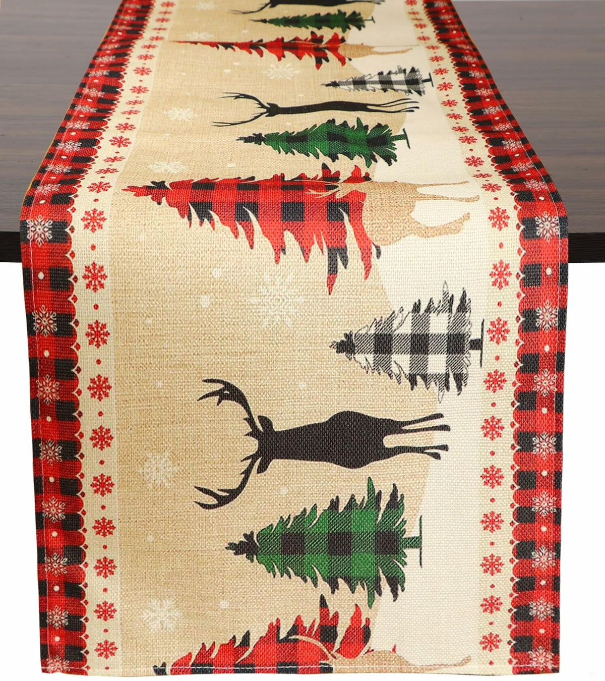 ToRhine Christmas Table Runner Linen Tree & Elk Pattern 72in Tree&elk