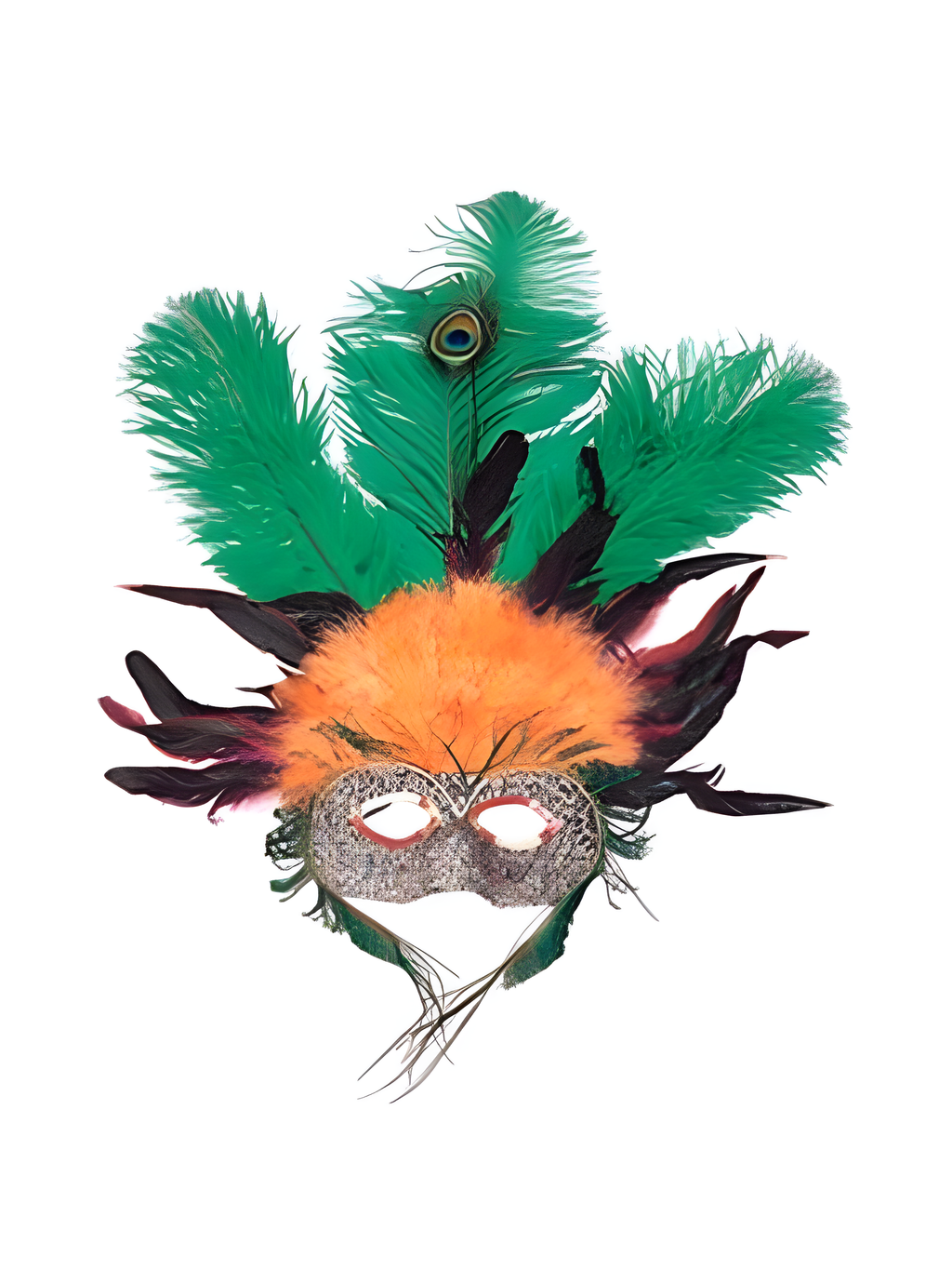 Adult Orange & Green Feather Eye Mask