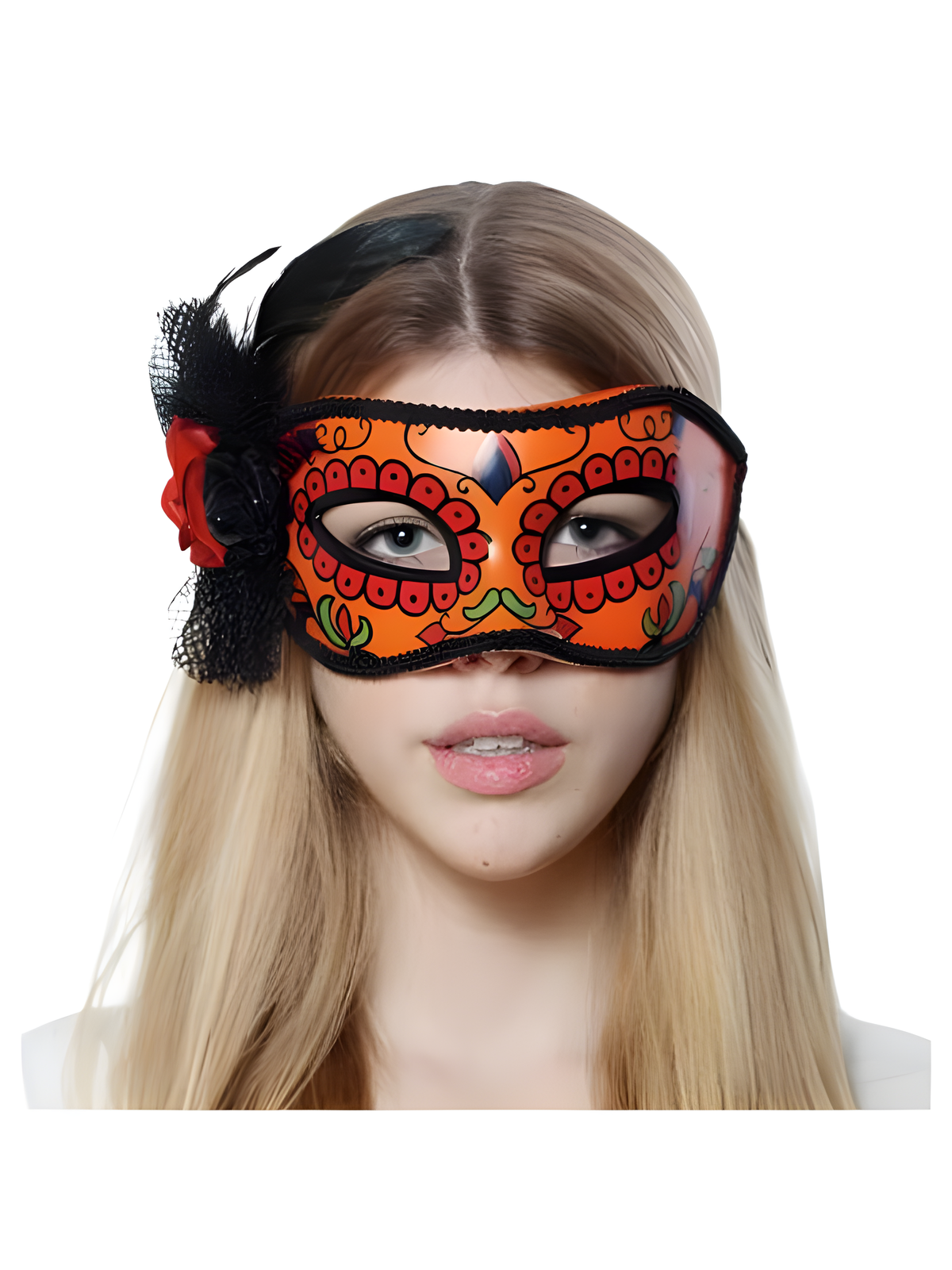 Day Of Dead Mask With Flower Trim