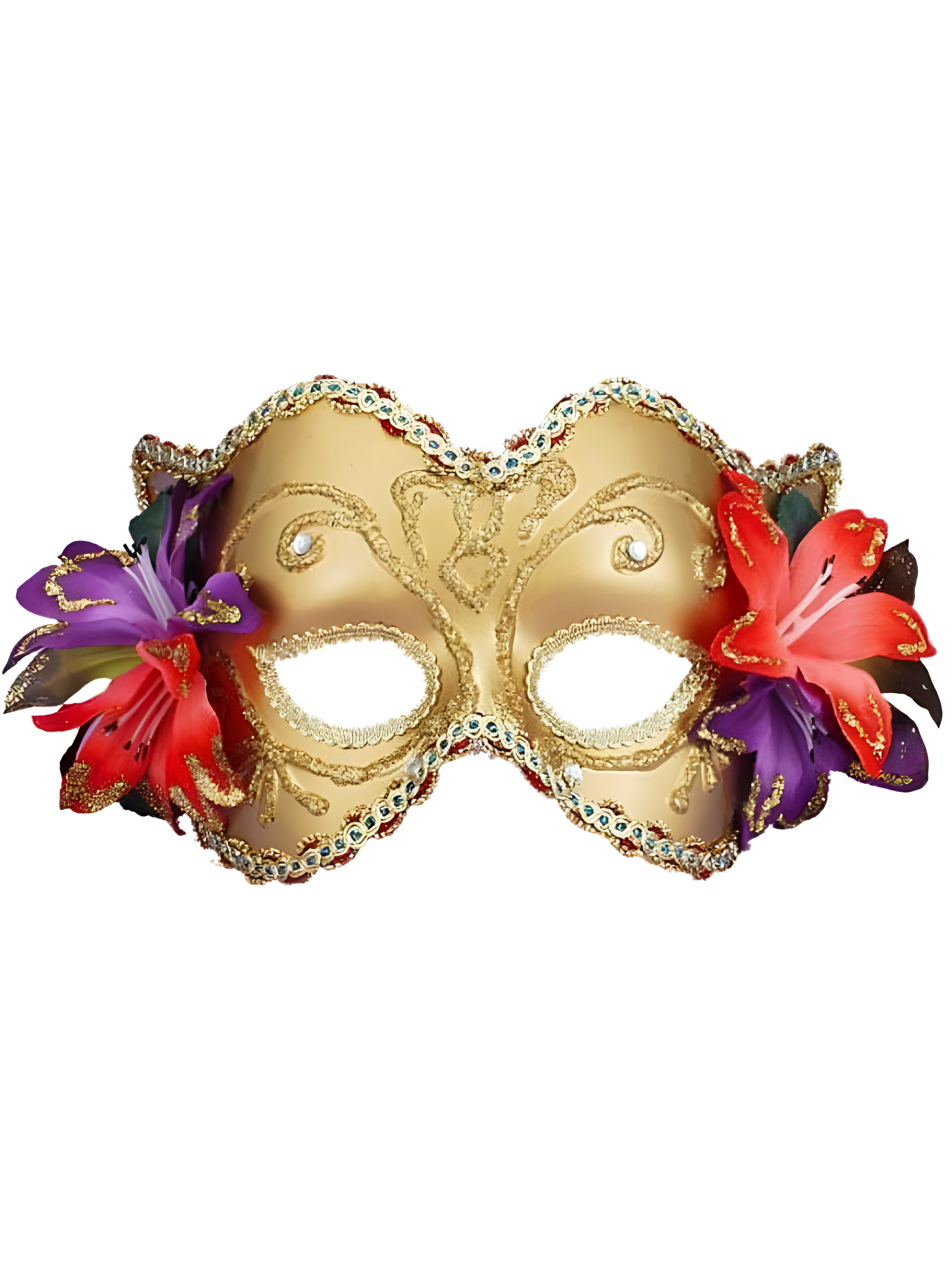 Adult Gold Venetian Half Mask With Flowers