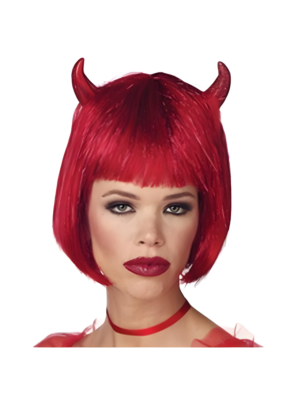 Adult Red Devil Shimmer Wig With Horns