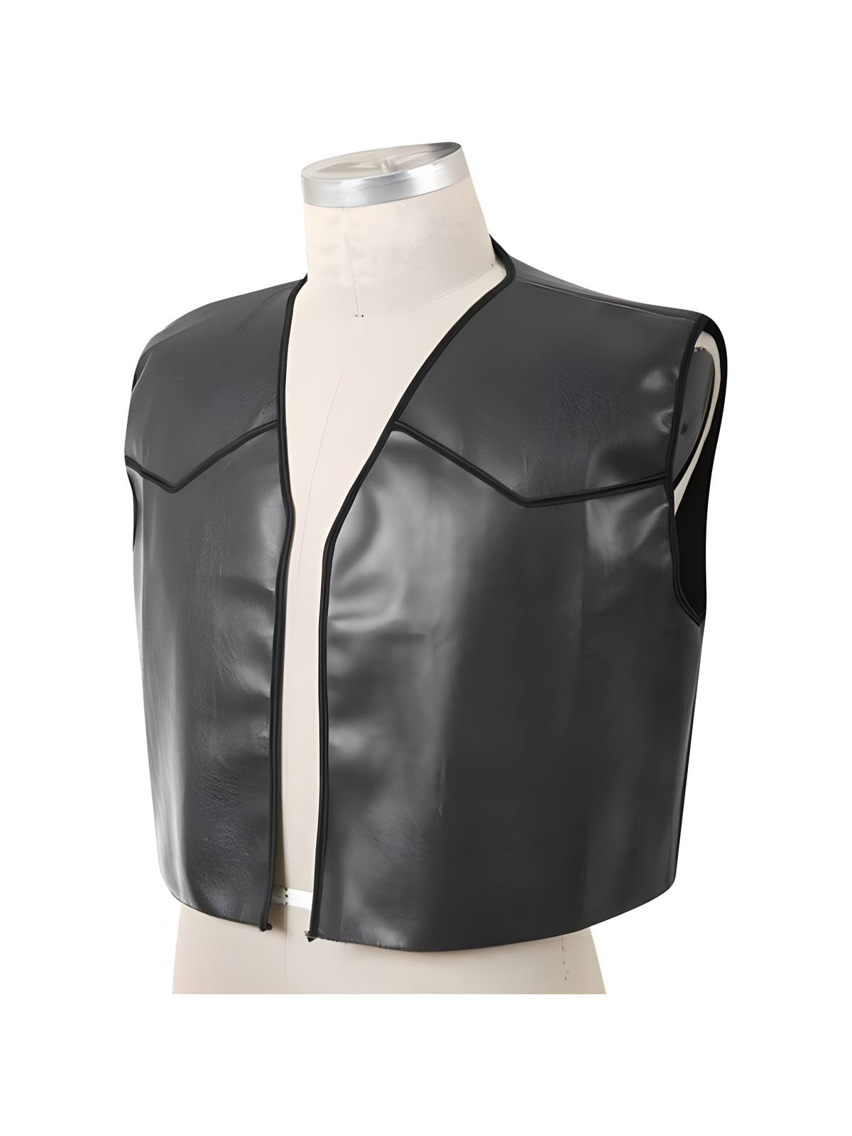 Black Faux Leather Biker Vest, Standard Size