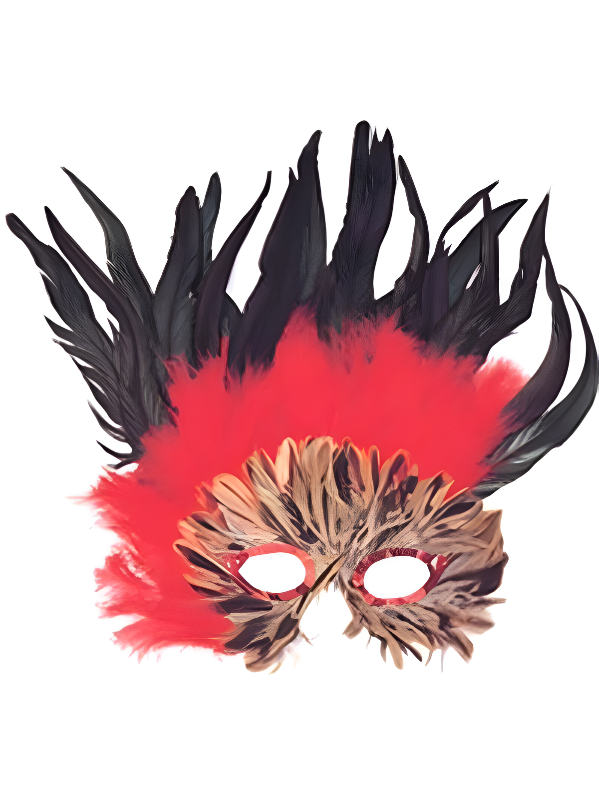 Adult Red & Black Feather Eye Mask