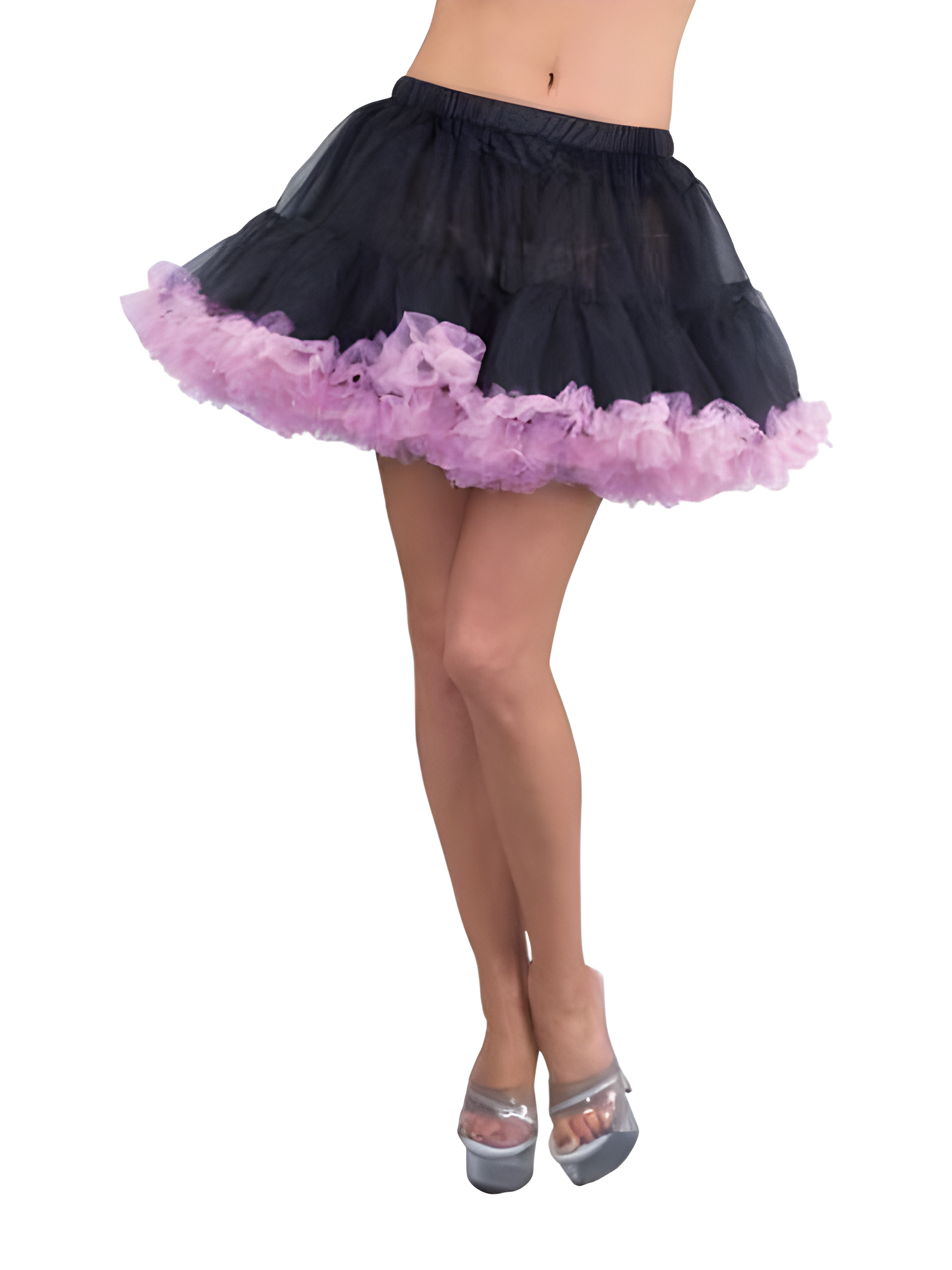 Black Double Layer Tulle Petticoat with Pink Trim