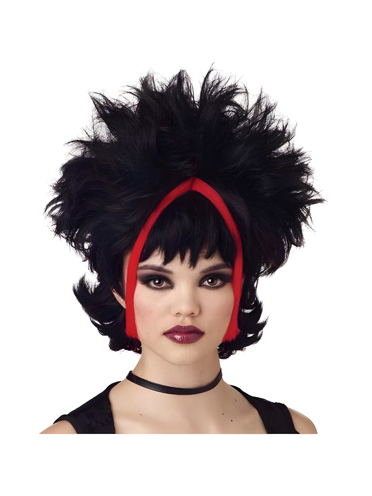 Chunky Black & Red Gothic Streaked Wig