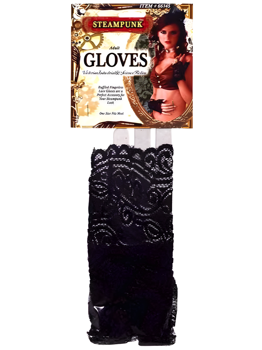 Steampunk Ruffled Black Lace Gloves