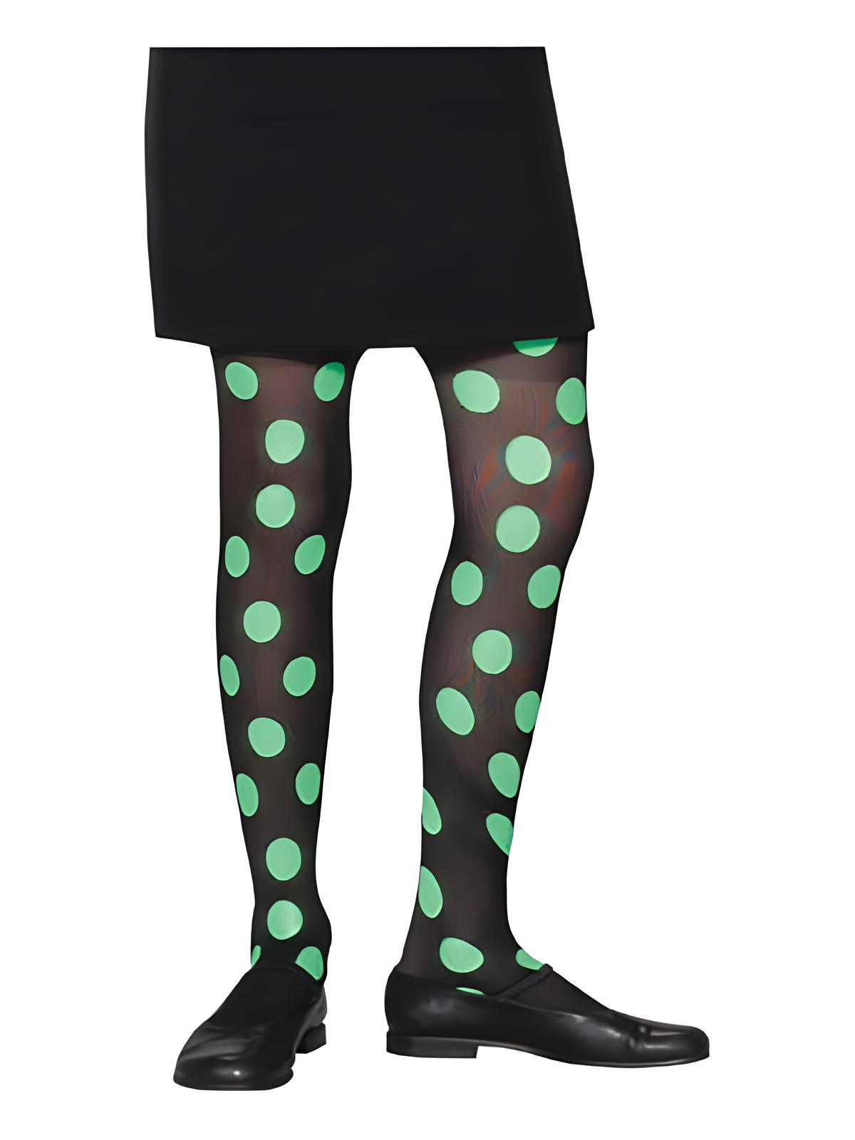 Child's Black & Lime Polka Dot Tights Size: One Size