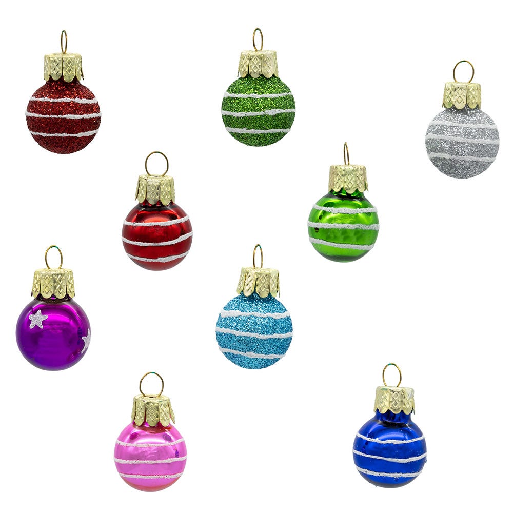 Miniature Decorated Glass Ball Ornaments - 25-Piece Box