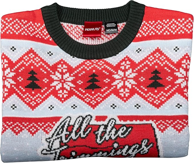 Peanuts House Snoopy and Woodstock All The Trimmings Adult Ugly Christmas Sweater