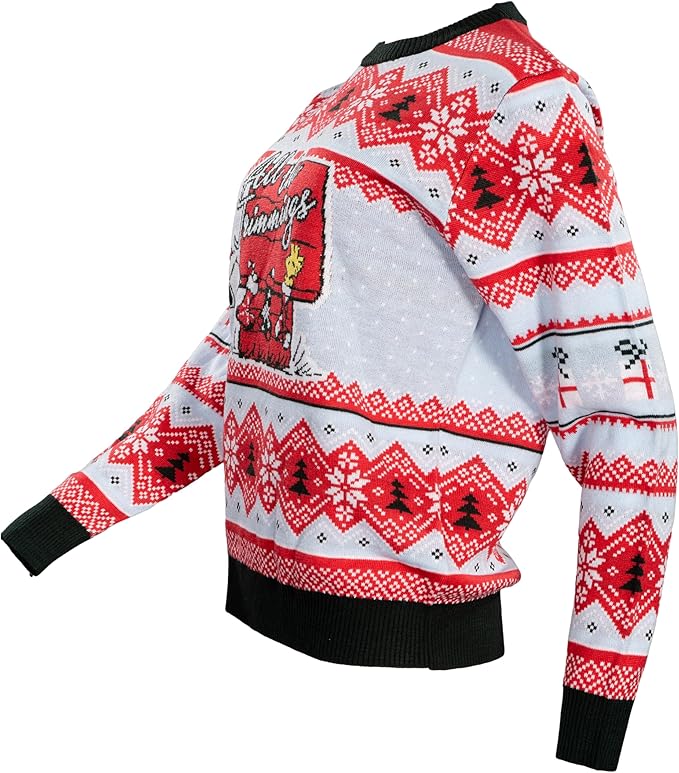 Peanuts House Snoopy and Woodstock All The Trimmings Adult Ugly Christmas Sweater