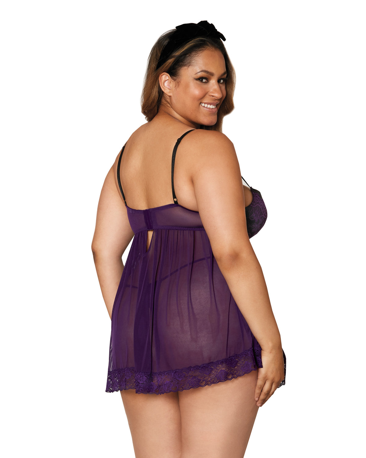 Dreamgirl Plus Size Contrast Lace Overlay Babydoll