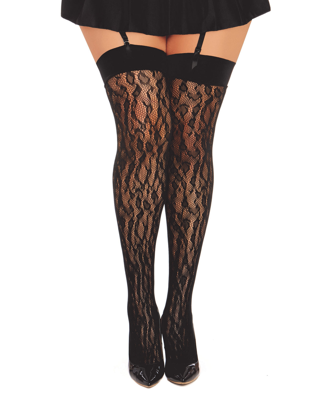 Dreamgirl Plus Size Fishnet Thigh High Stockings with Knitted Leopard Design