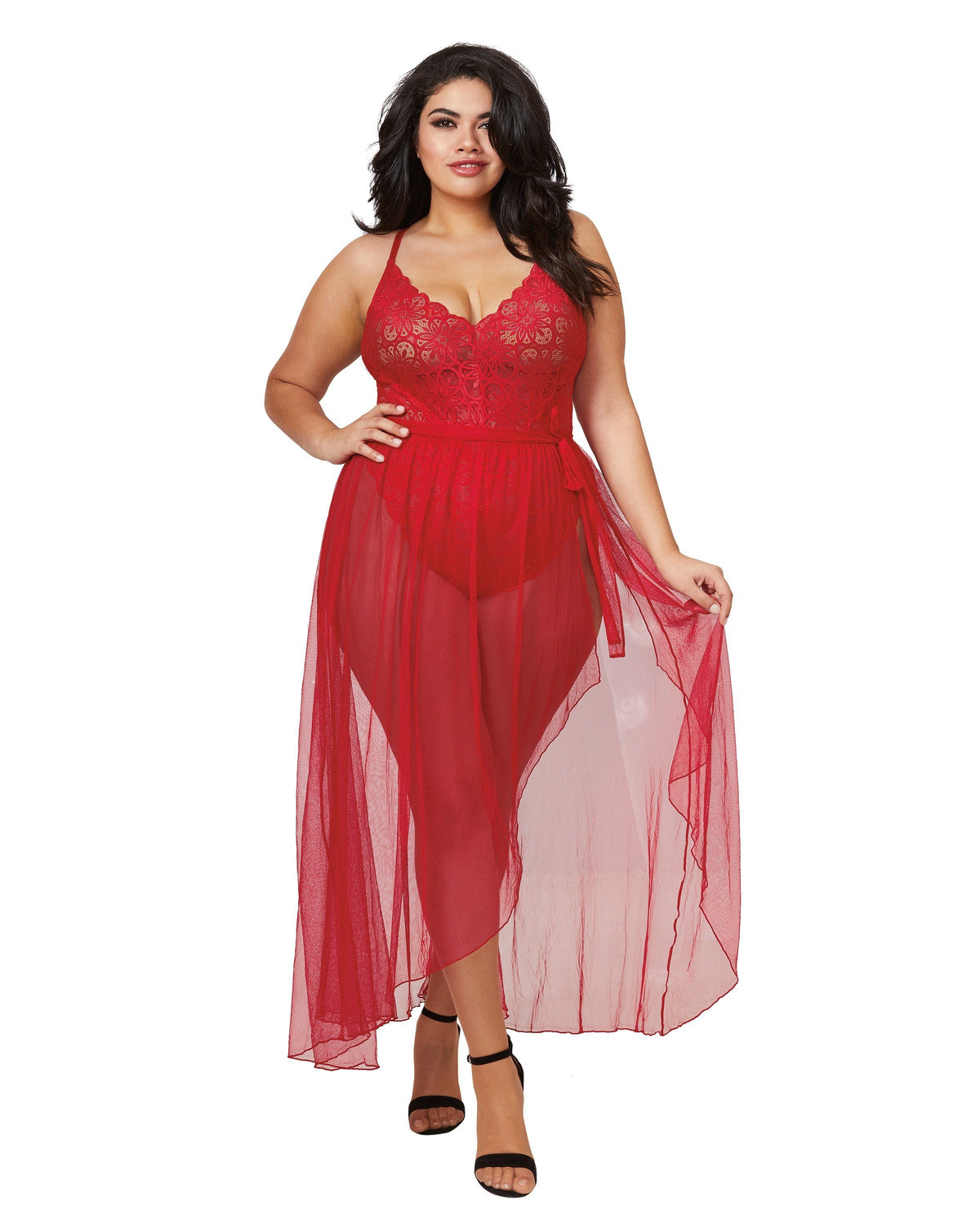 Dreamgirl Plus Mosaic Lace Teddy & Sheer Skirt
