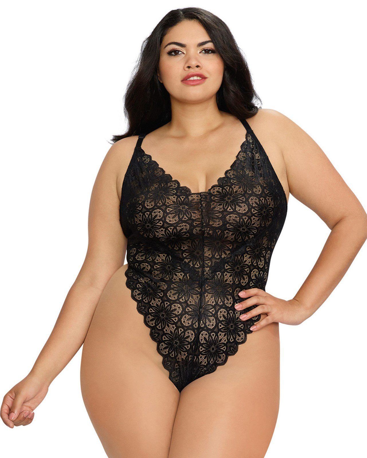 Dreamgirl Plus Mosaic Lace Teddy & Sheer Skirt