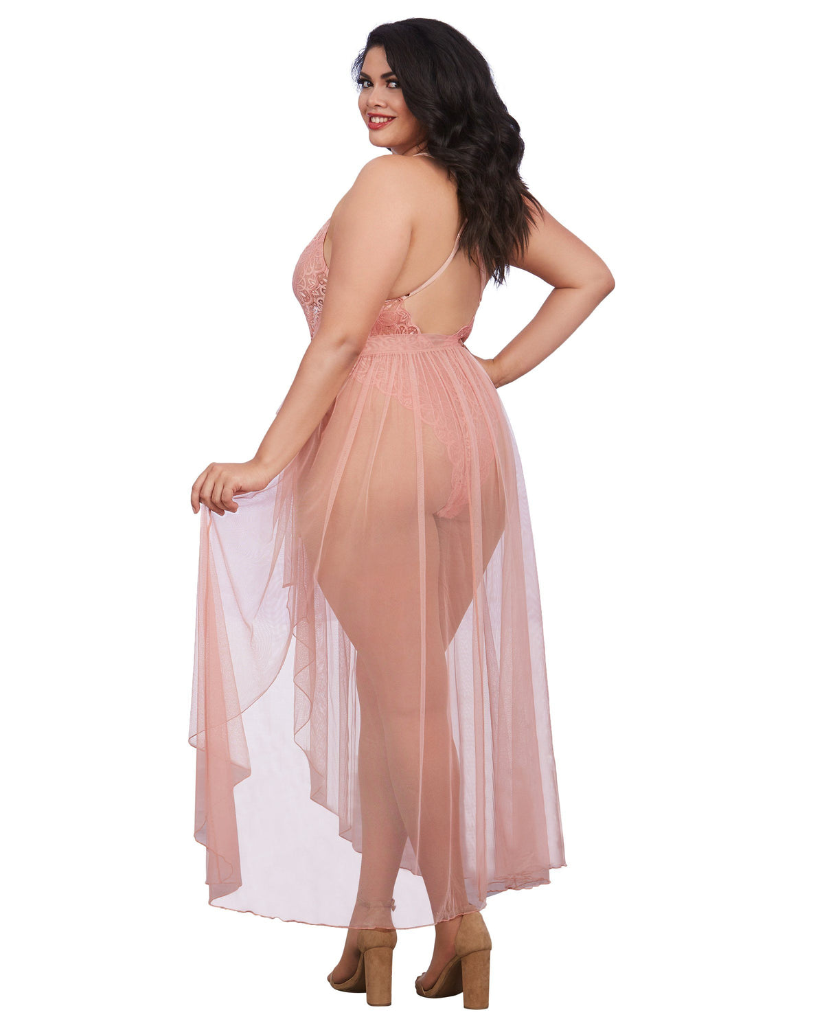 Dreamgirl Plus Mosaic Lace Teddy & Sheer Skirt