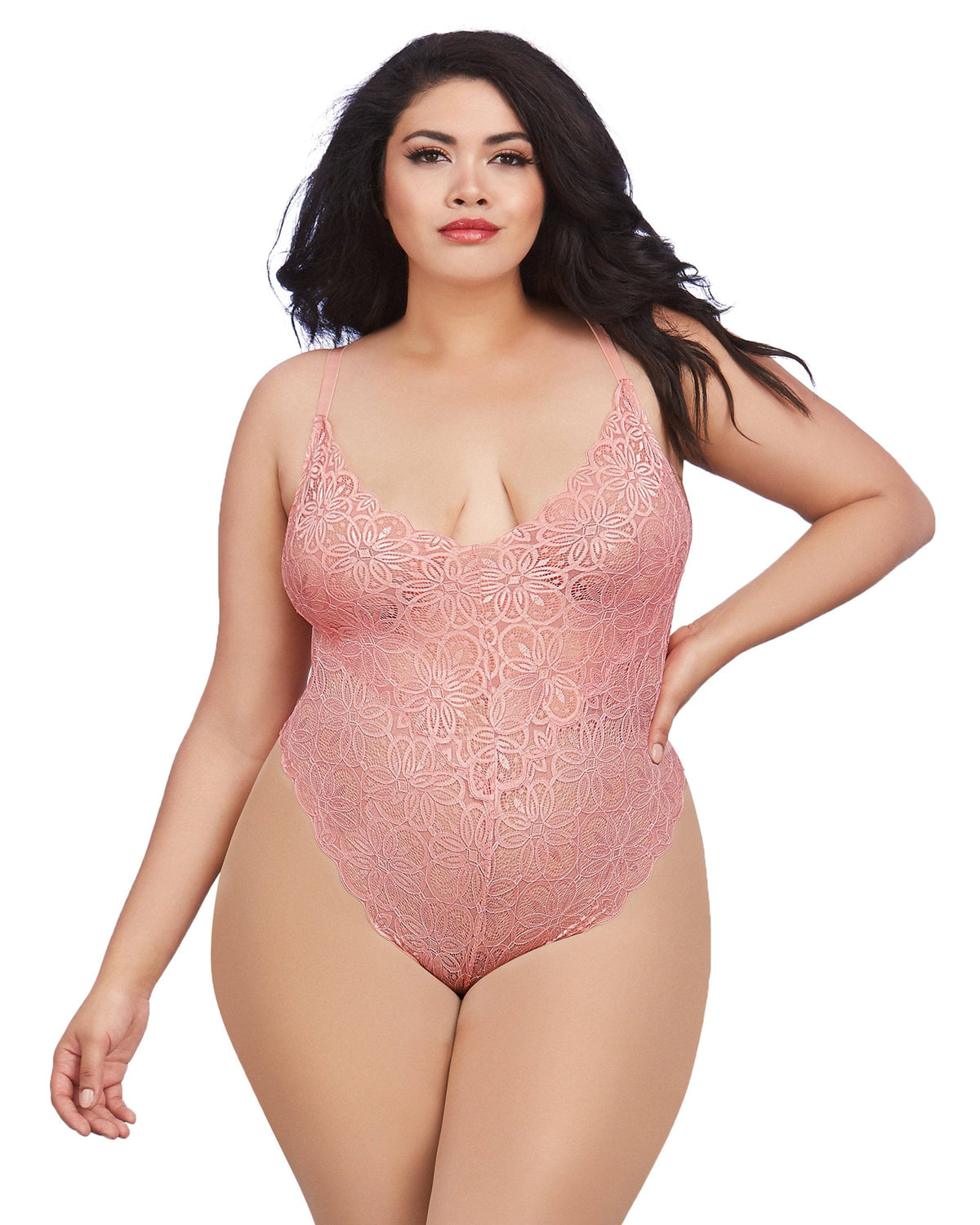 Dreamgirl Plus Mosaic Lace Teddy & Sheer Skirt