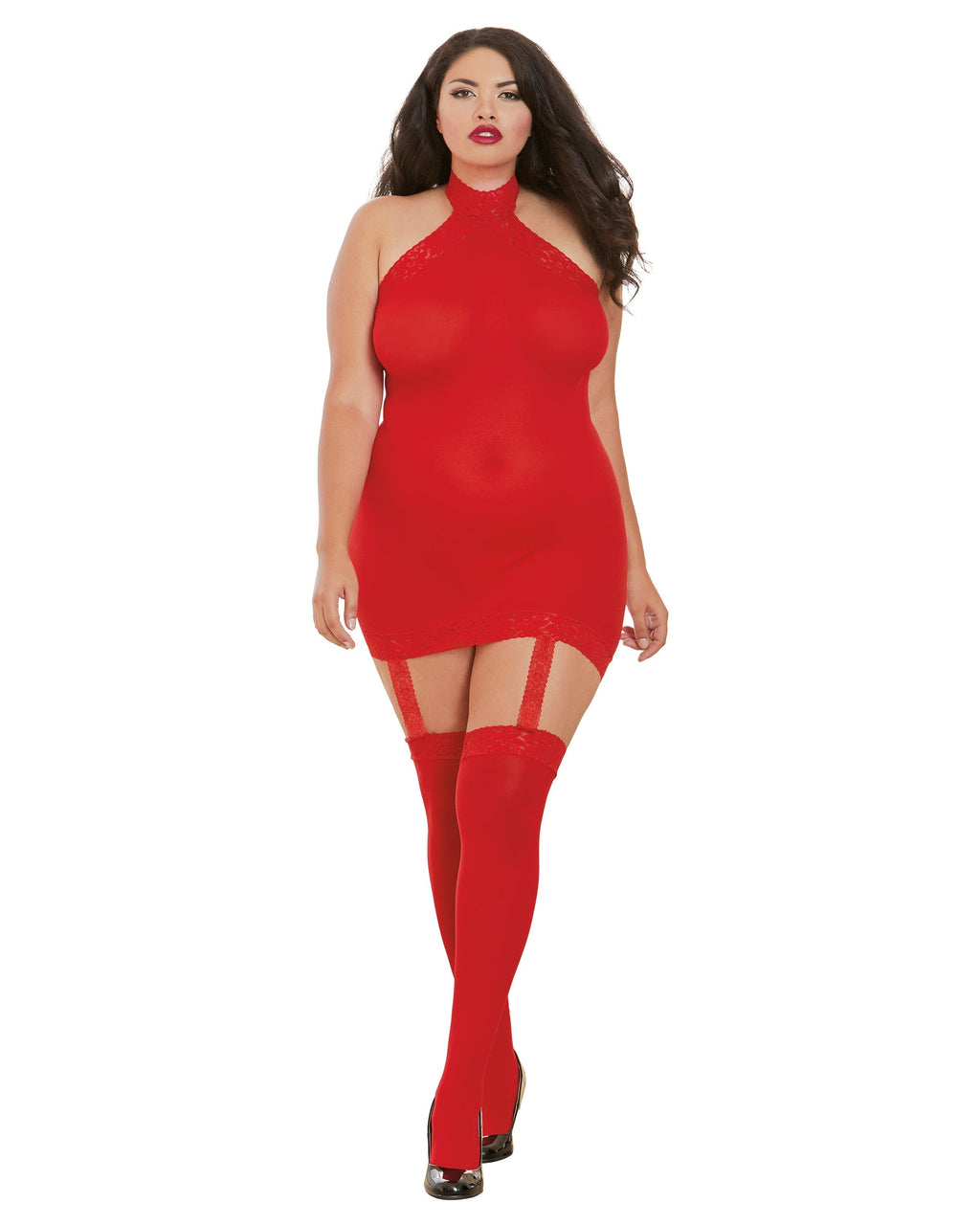 Dreamgirl Plus Sheer Garter Bodystocking with Thigh High