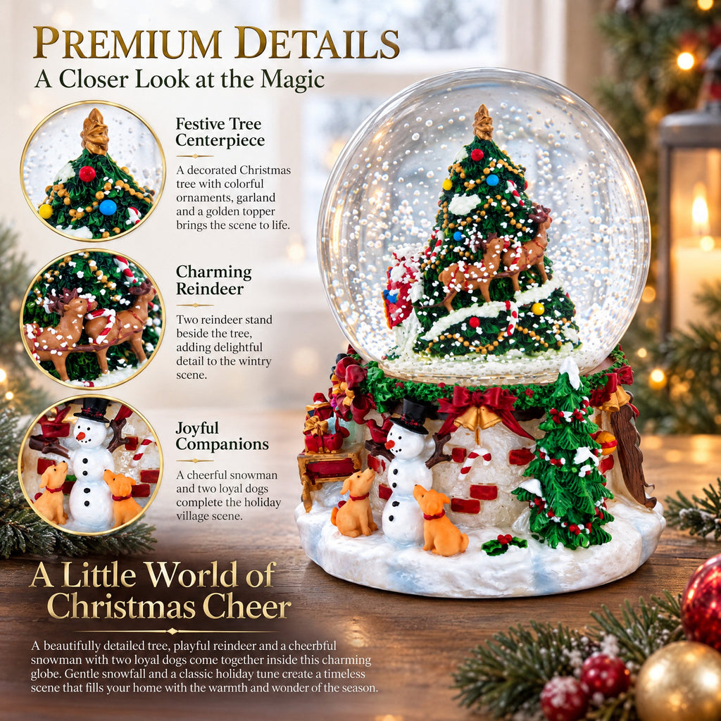 Santa's, Snowman and Canine Companions Musical Water Snow Globe