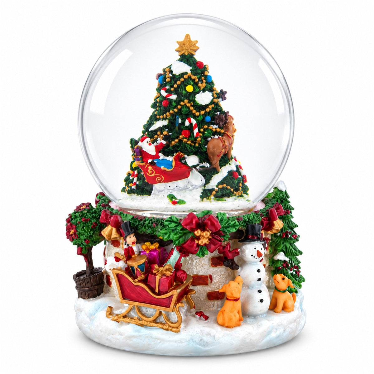 Santa's, Snowman and Canine Companions Musical Water Snow Globe