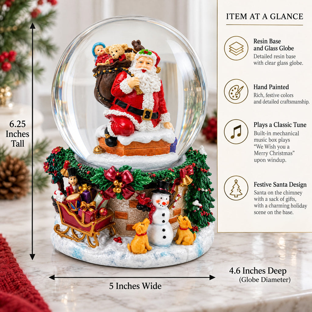Santa's Chimney Adventure Musical Water Snow Globe