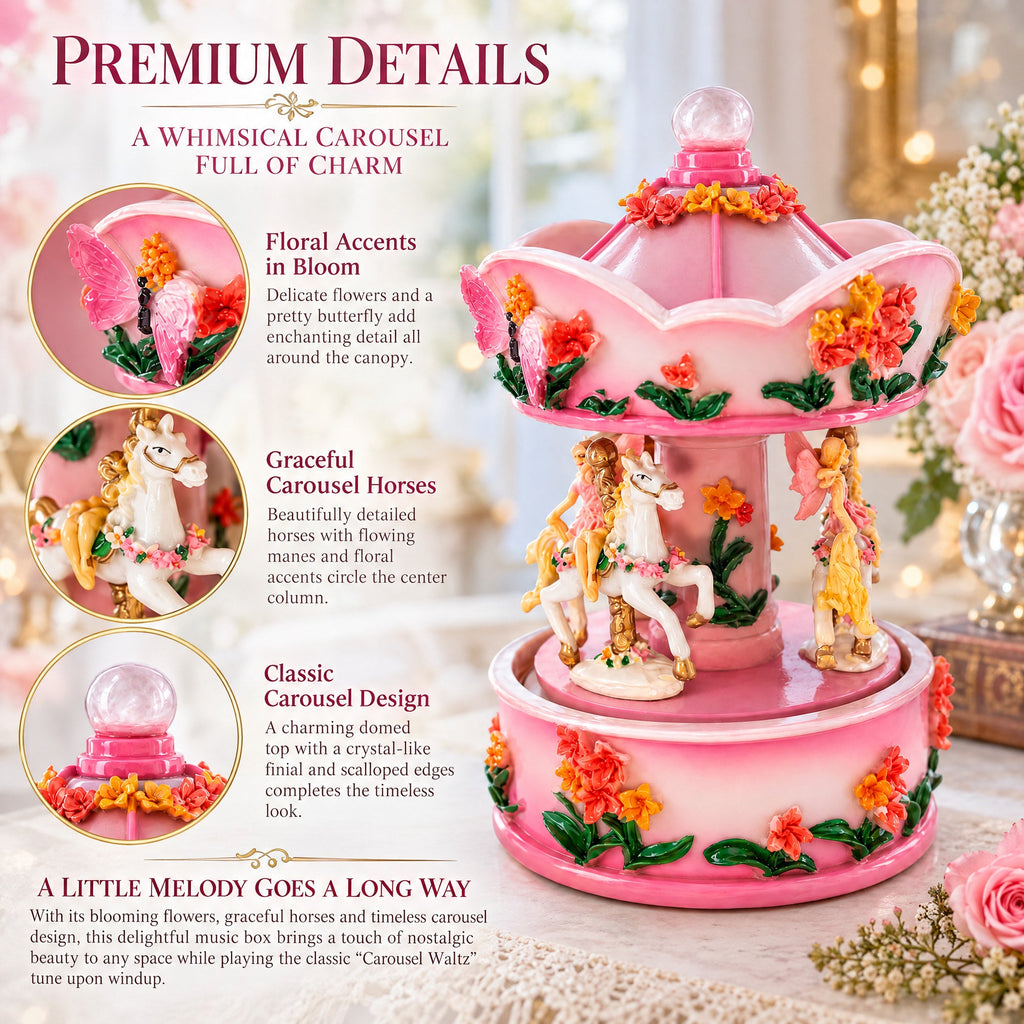Pink Fairy Floral Carousel Musical Figurine