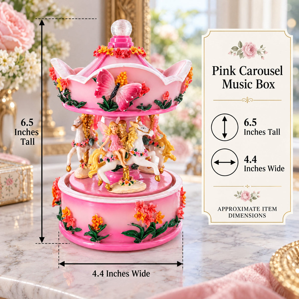 Pink Fairy Floral Carousel Musical Figurine