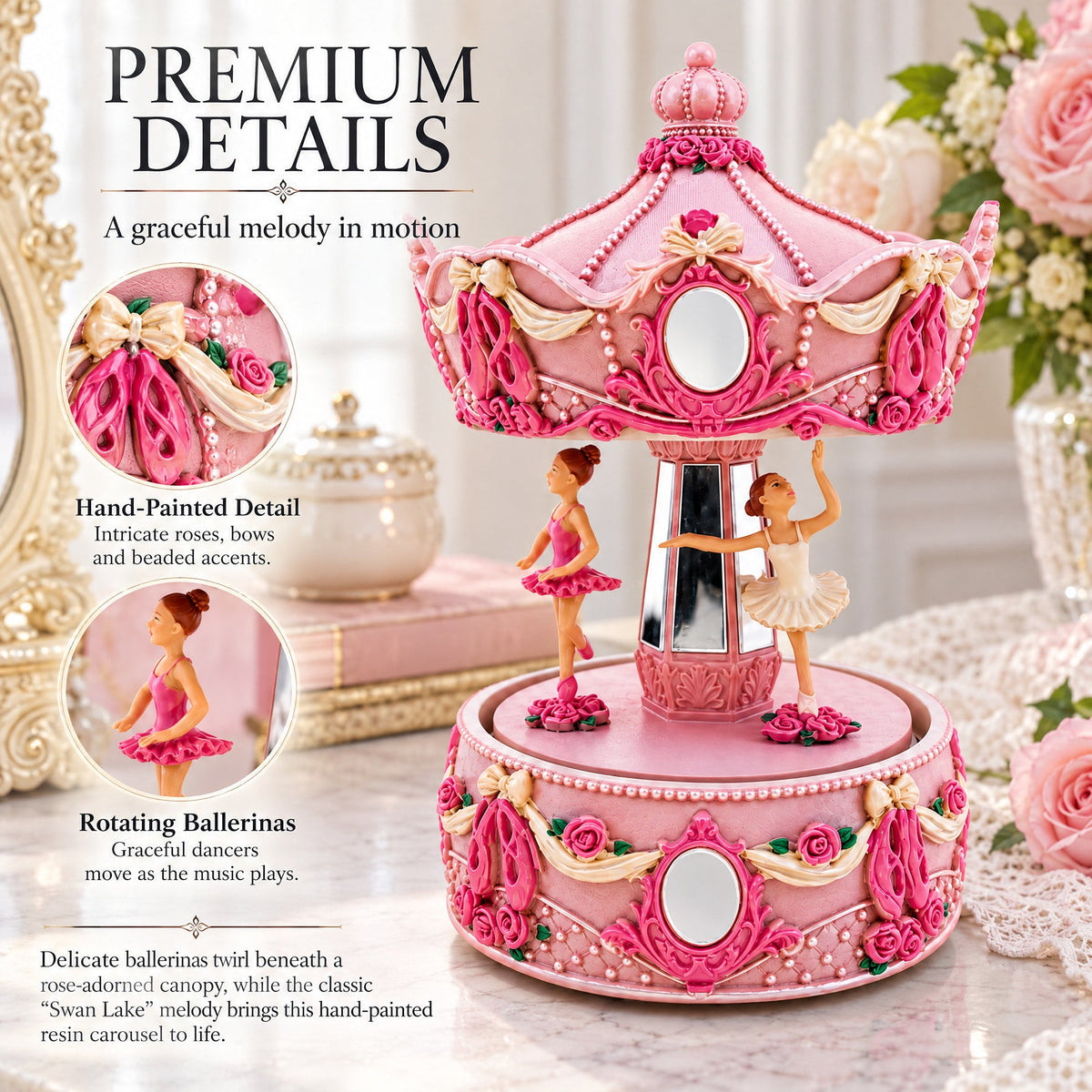 Pink Ballerina Carousel Rotating Musical Figurine