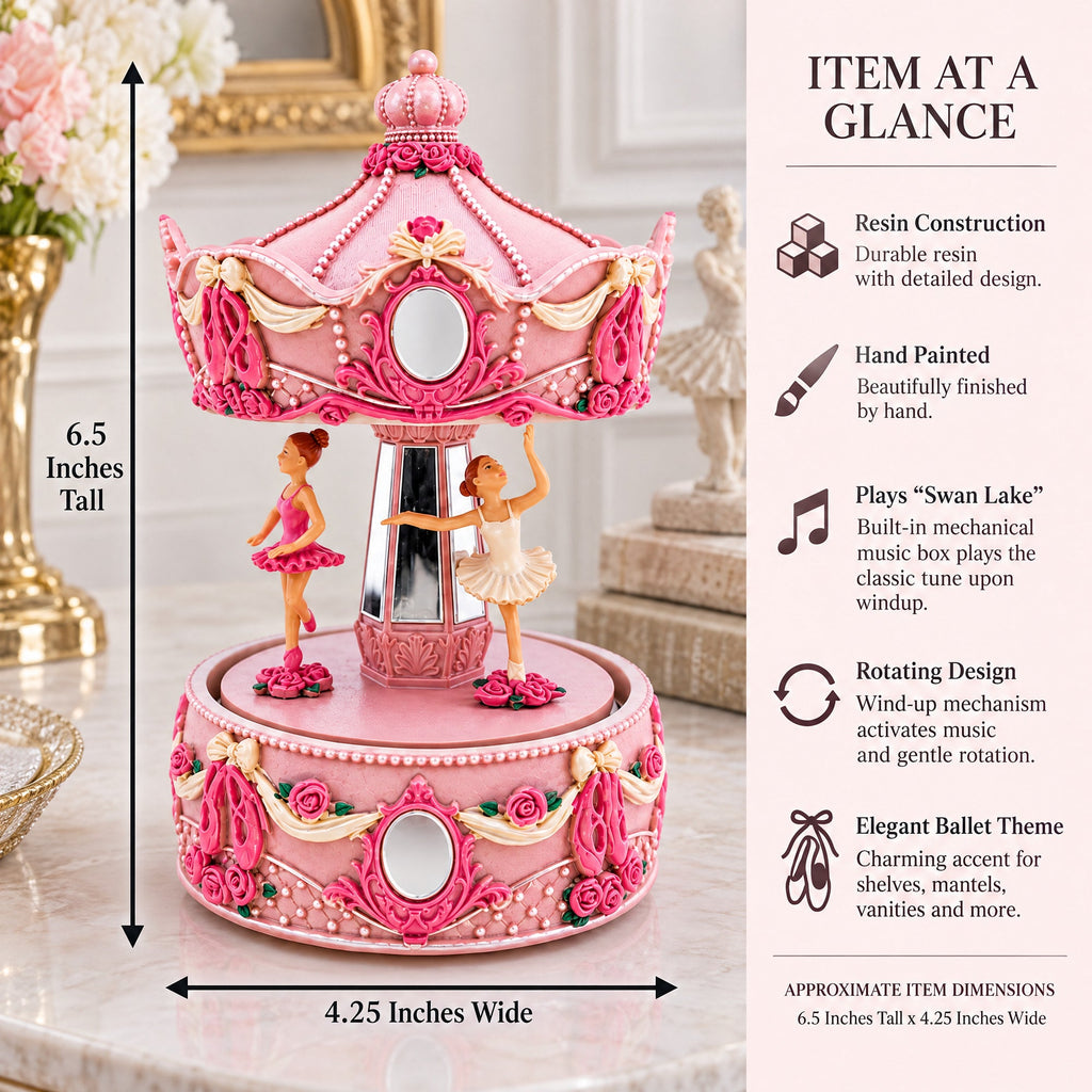 Pink Ballerina Carousel Rotating Musical Figurine