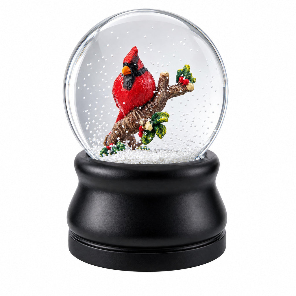 Red Cardinal on a Branch Musical Water Snow Globe