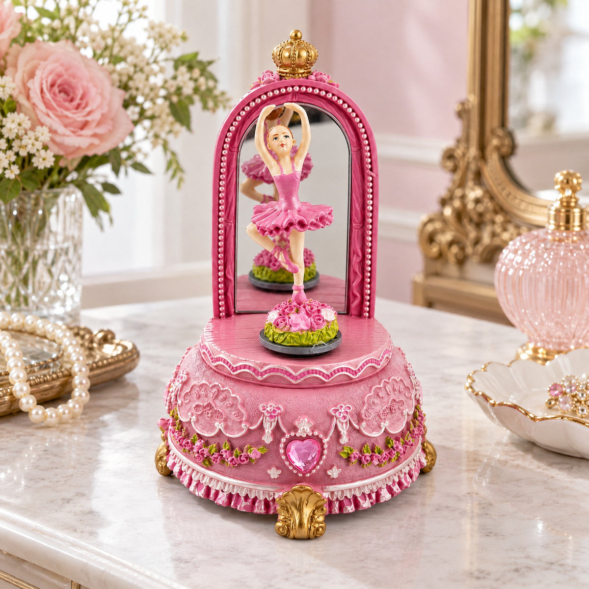 Animated Musical Ballerina Figurine - Rotating Swan Lake Mirror Music Box