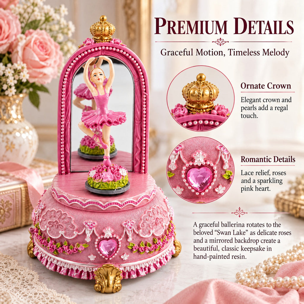 Animated Musical Ballerina Figurine - Rotating Swan Lake Mirror Music Box