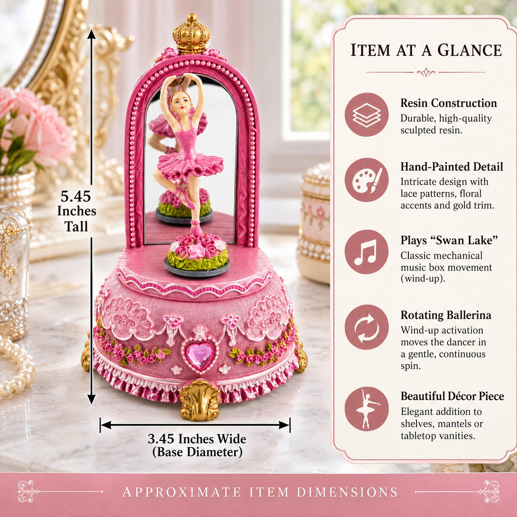 Animated Musical Ballerina Figurine - Rotating Swan Lake Mirror Music Box