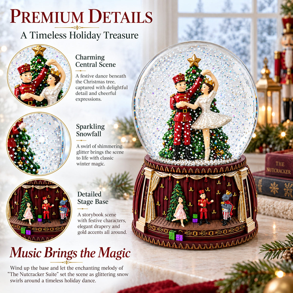 Dancing Nutcracker and Ballerina Musical Water Snow Globe