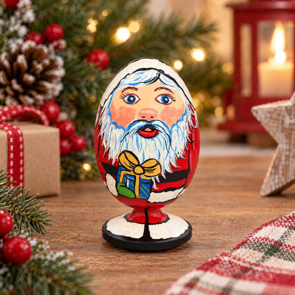 Santa Claus with Christmas Gift Wooden Figurine