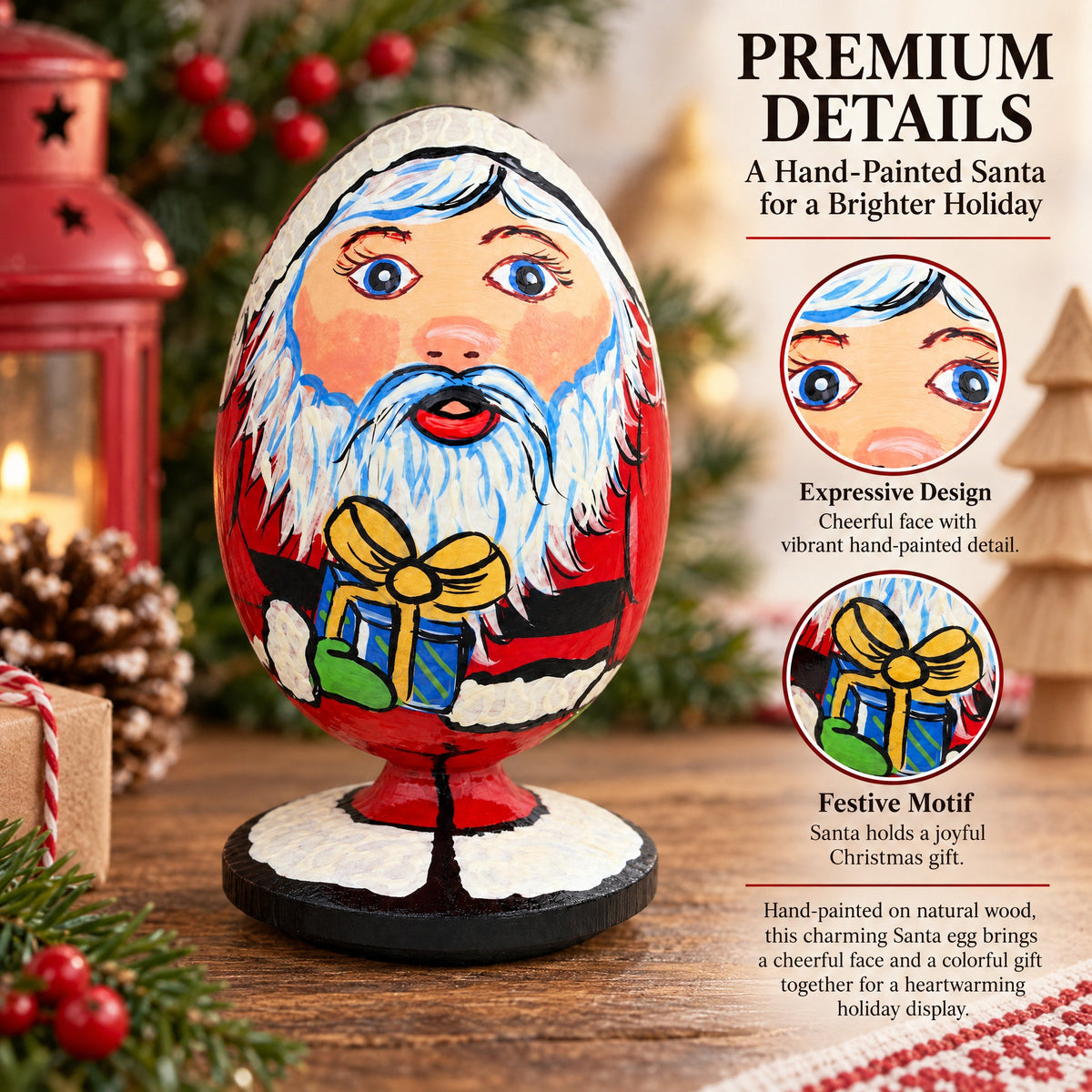Santa Claus with Christmas Gift Wooden Figurine