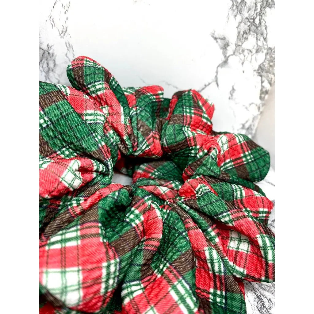 Red and Green Plaid Christmas Bullet Scrunchie