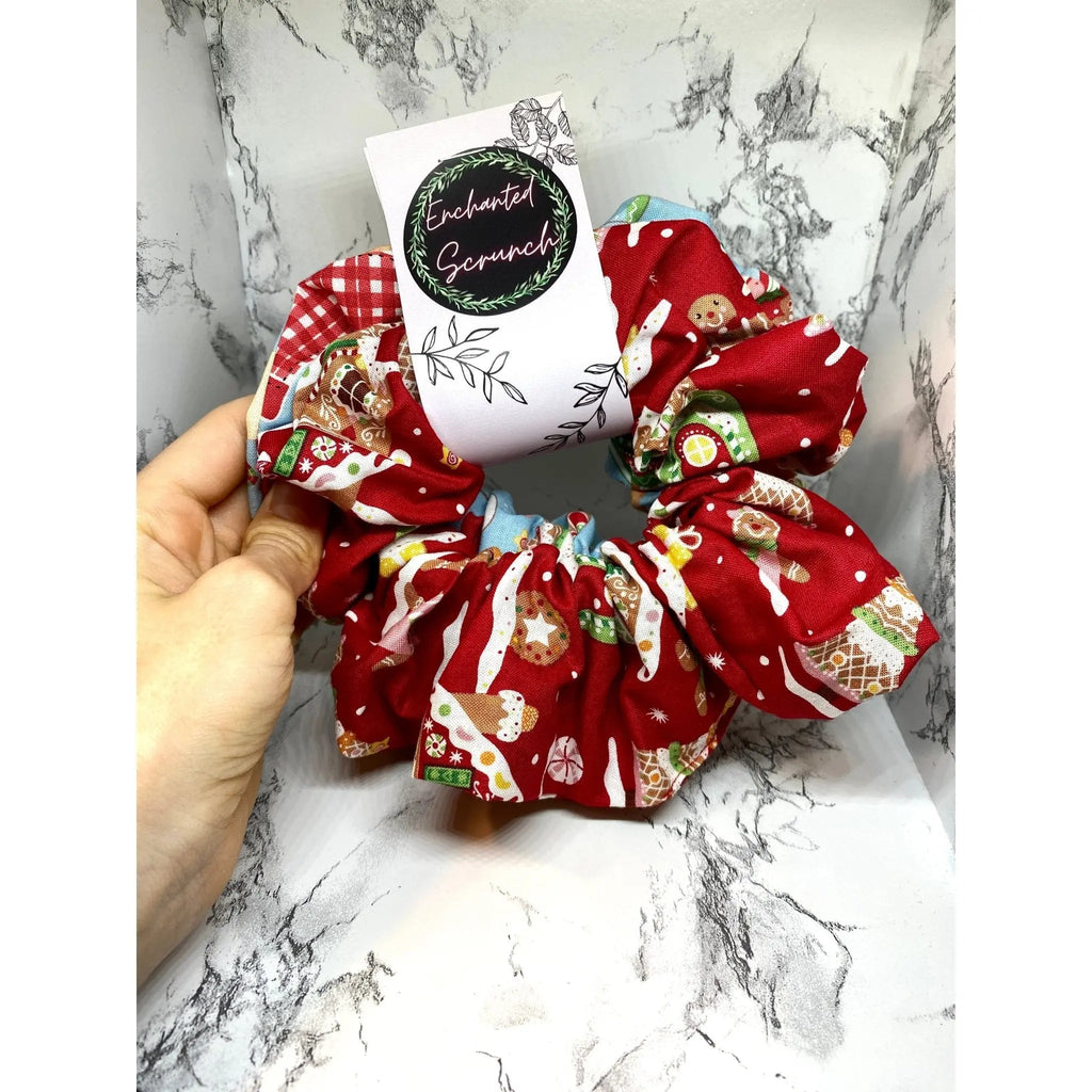 Red and Blue Gingerbread Christmas Set Scrunchie