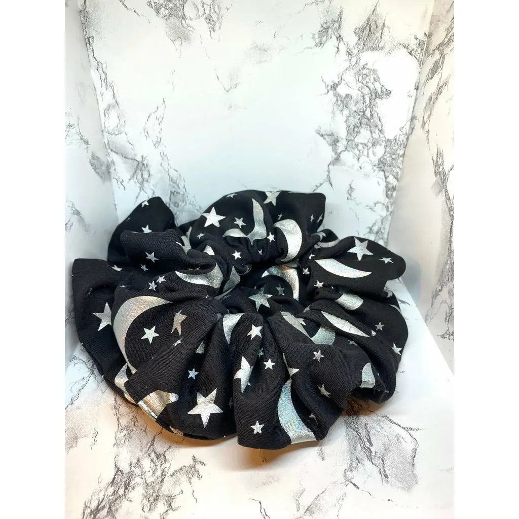 Holographic Moon and Star Halloween Scrunchie