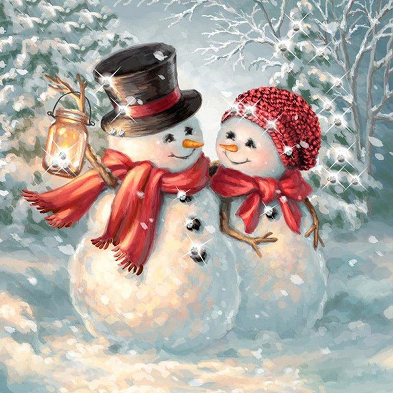 5D Snowman Couple Diamond Painting Kit, Full Resin Rhinestone DIY Canvas Art