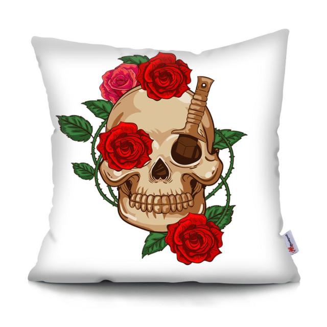 Skull Head Flowers Print Cushion Cover Throw Pillows Covers
