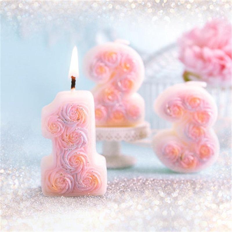 Rose Numbers Candles Cake Decoration Tool 0-9