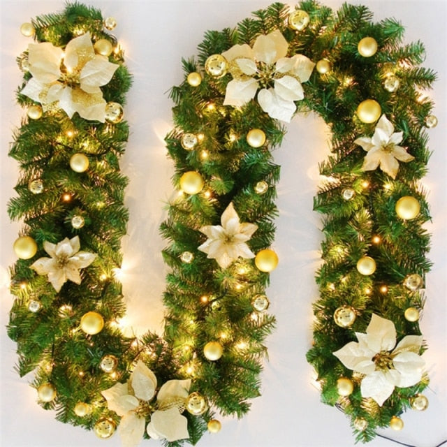 Christmas LED Rattan Garland Decorative Green Wreath