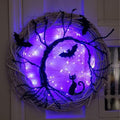 Happy Halloween Wreath With LED Light Up Black Bat