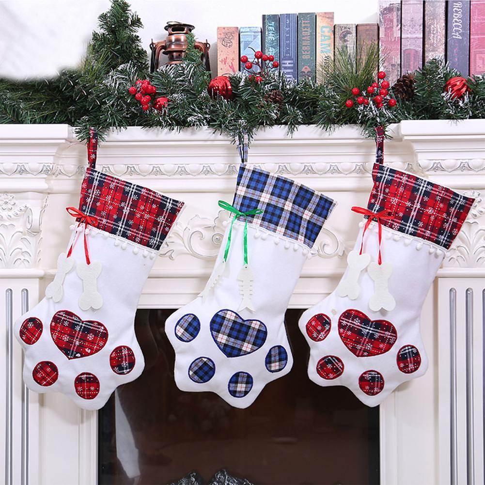 Buffalo Plaid Dog Paw Christmas Stocking