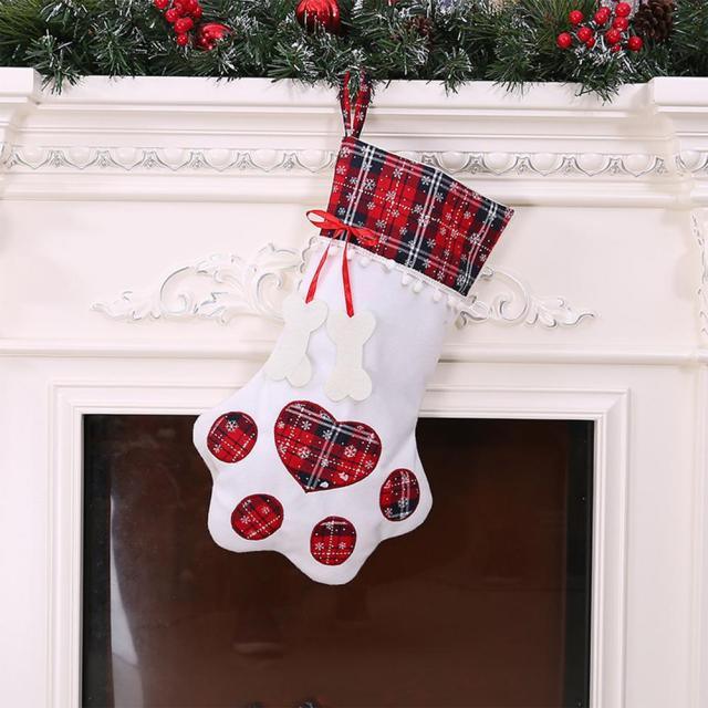 Buffalo Plaid Dog Paw Christmas Stocking
