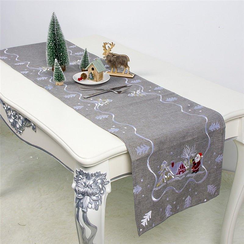 Christmas Fabric Printed Table Runner, Winter Wonderland Design for Holiday Decor