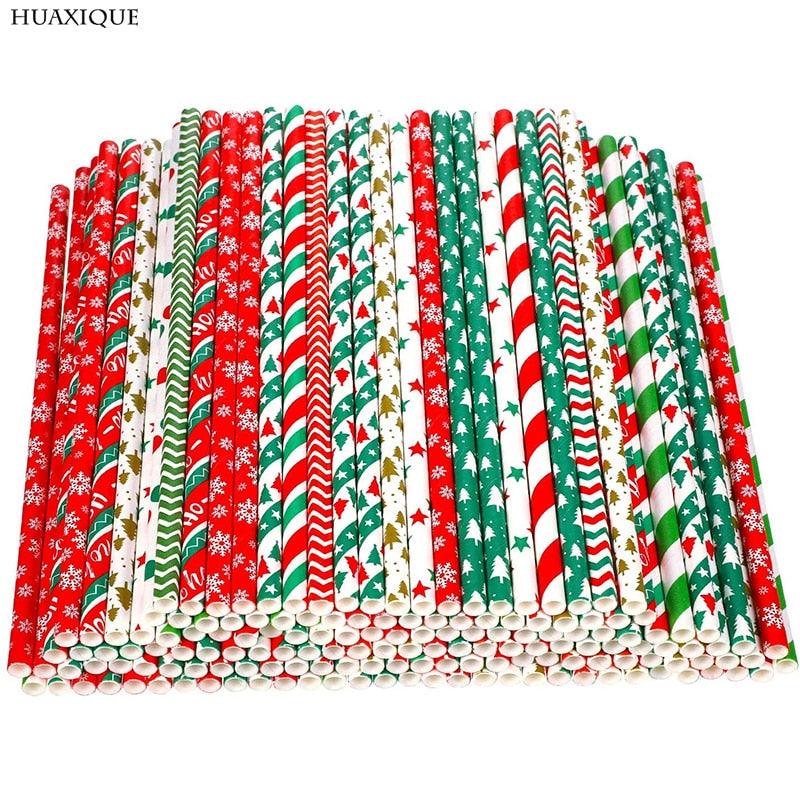 Christmas Themed Printed Paper Straws
